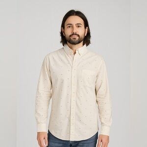 St. John’s‎ Bay Comfort Stretch Cream Navy Bird Print Button Down Shirt